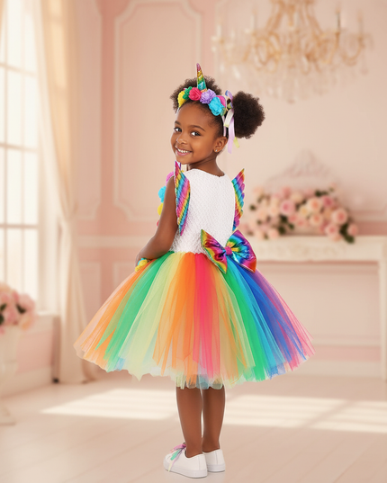 rainbow unicorn dress set wings - back