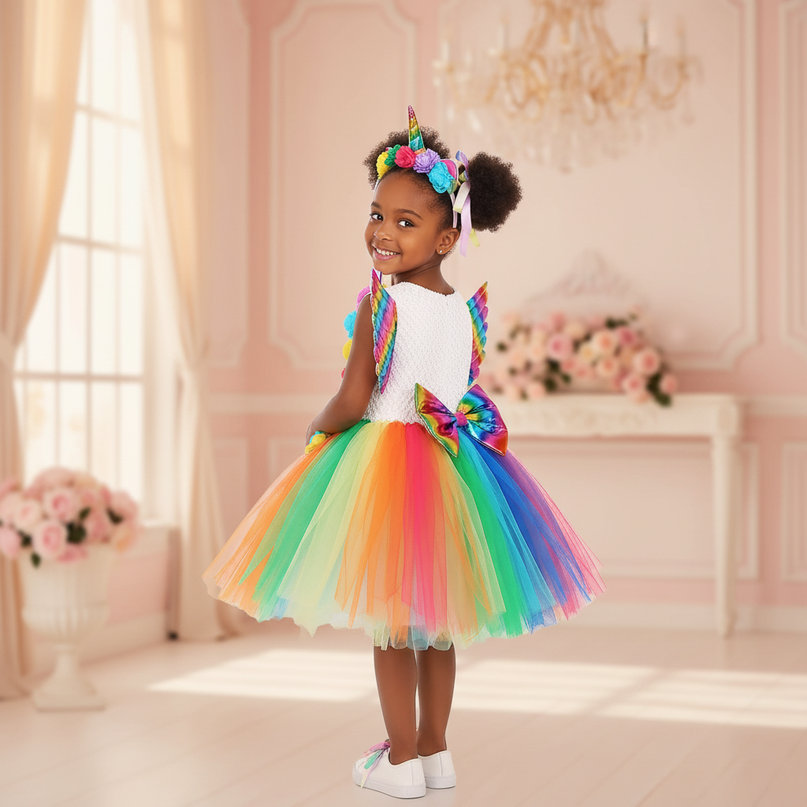 rainbow unicorn dress set wings - back