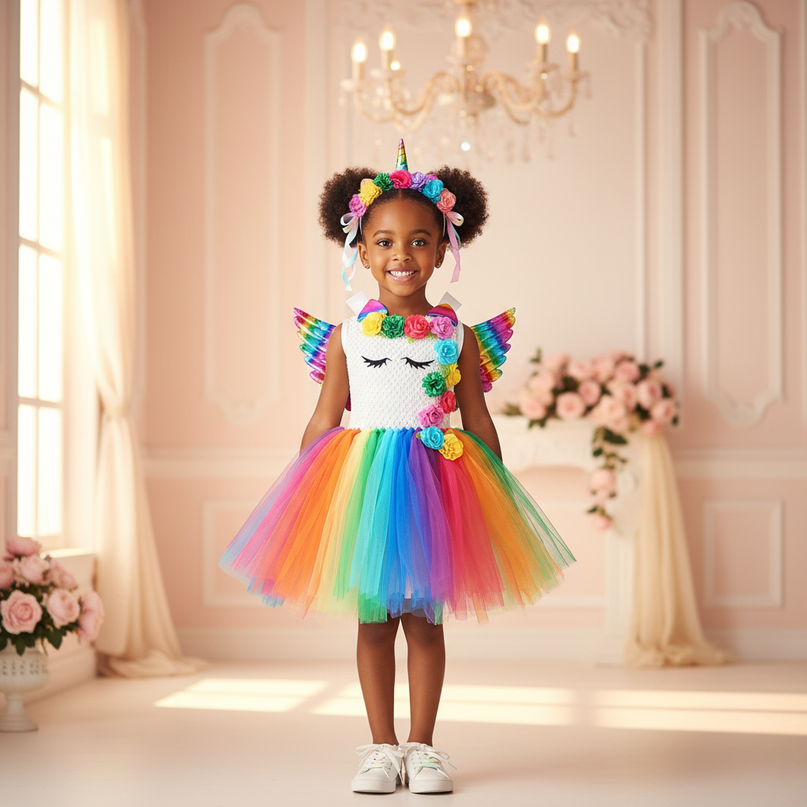 rainbow unicorn dress set wings - detail