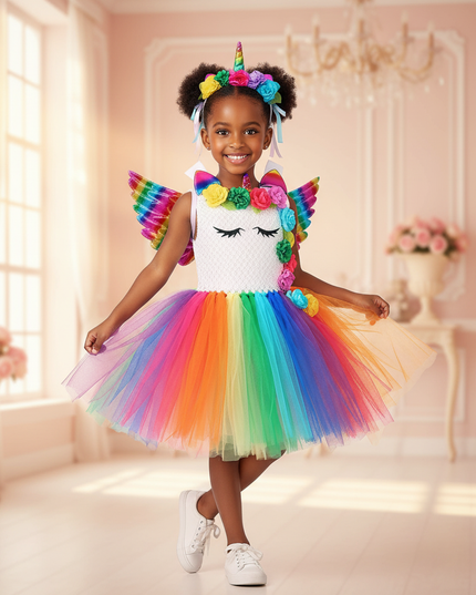 rainbow unicorn dress set wings - front