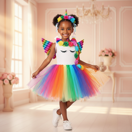 rainbow unicorn dress set wings - front