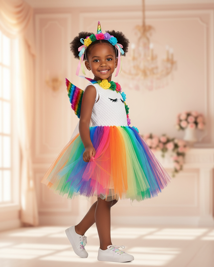 rainbow unicorn dress set wings - three-quarter