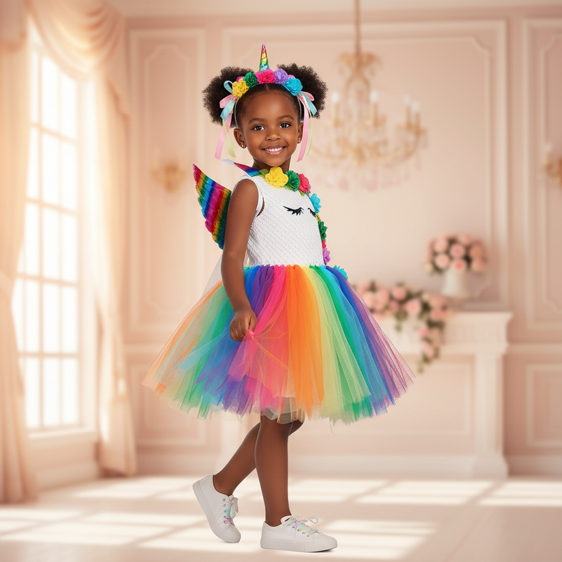 rainbow unicorn dress set wings - three-quarter