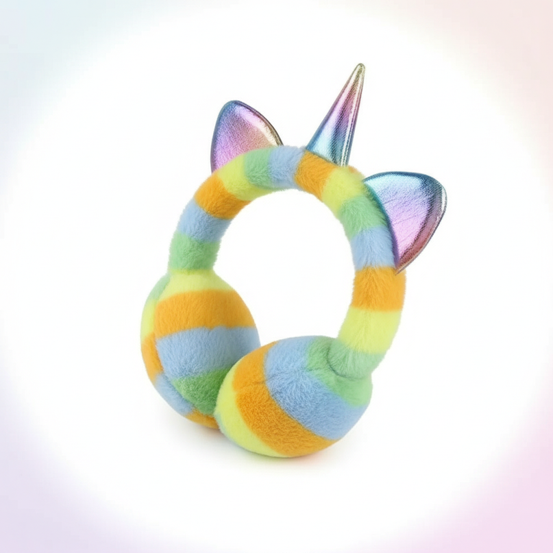 rainbow unicorn earmuffs - white-bg