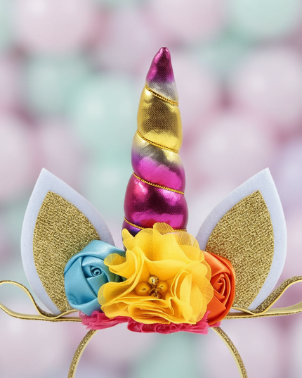 rainbow unicorn floral headband - detail