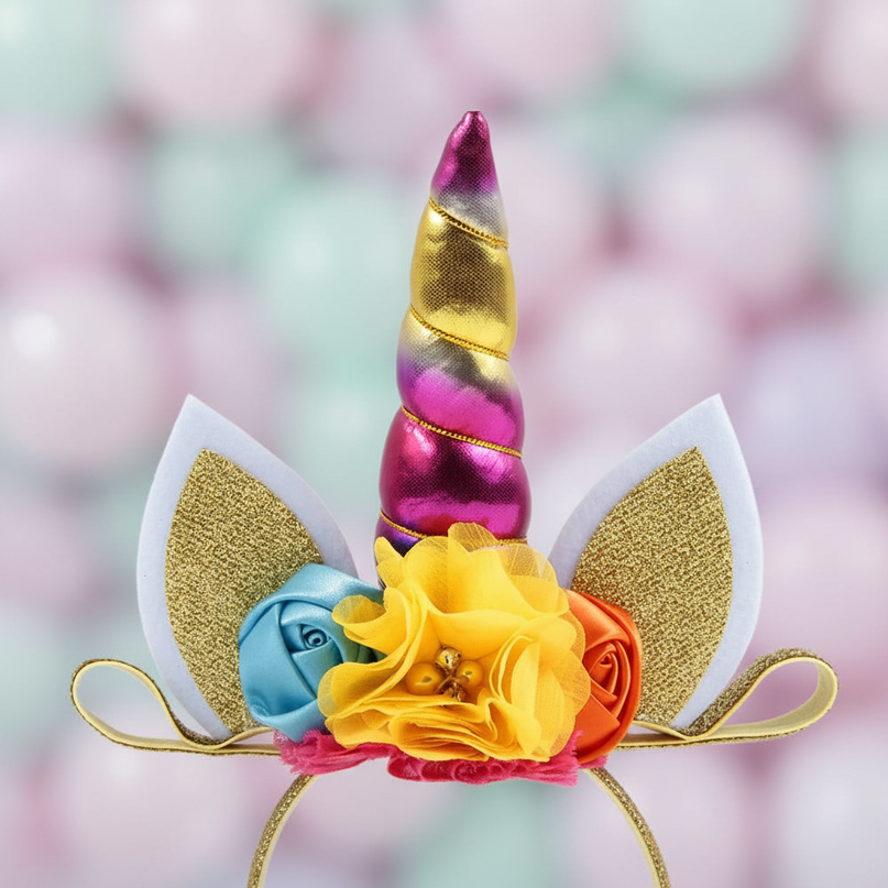 rainbow unicorn floral headband - detail