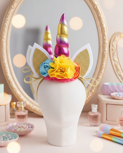 rainbow unicorn floral headband - lifestyle