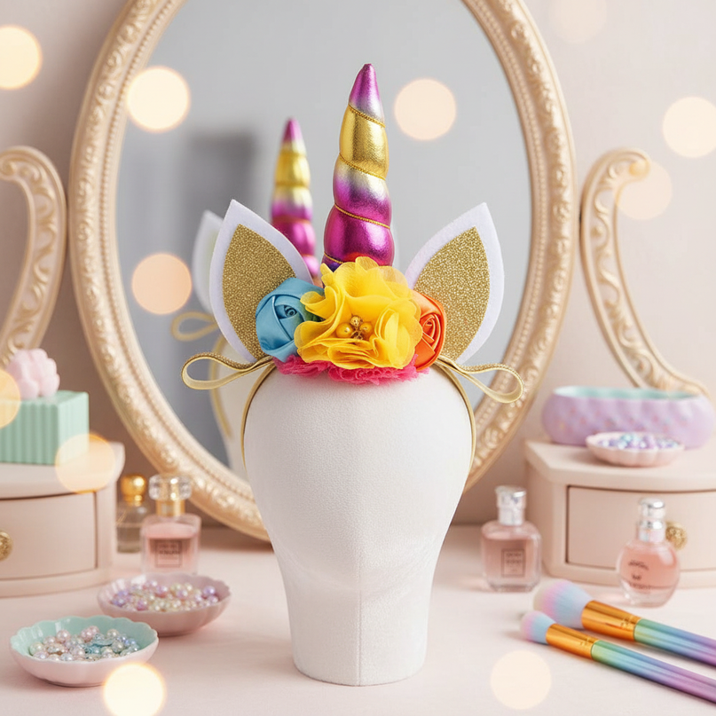 rainbow unicorn floral headband - lifestyle