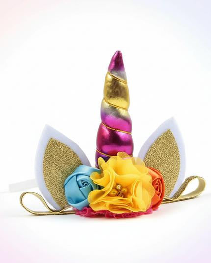 rainbow unicorn floral headband - white-bg