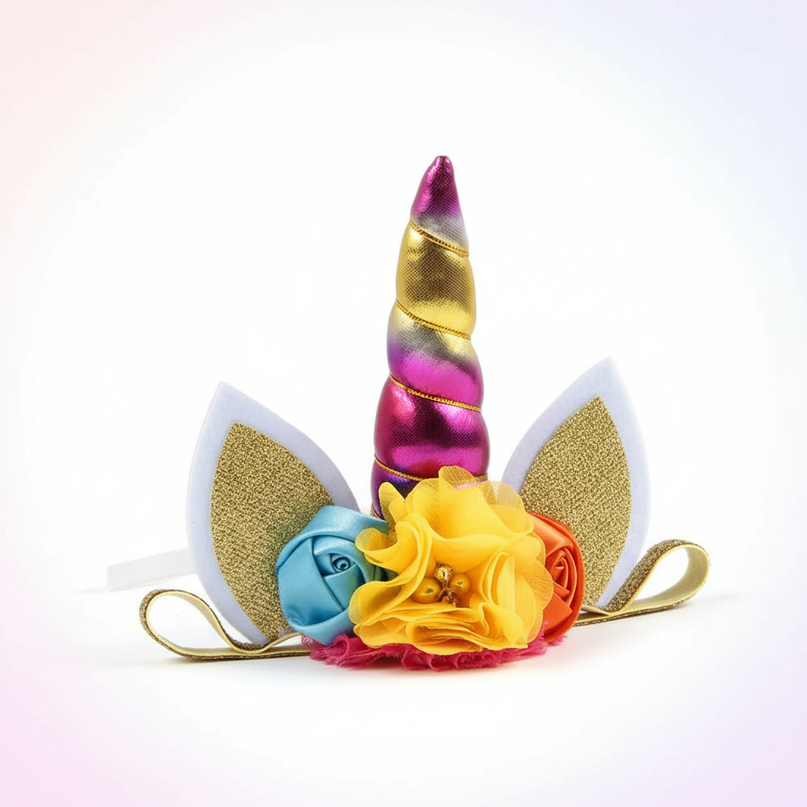 rainbow unicorn floral headband - white-bg