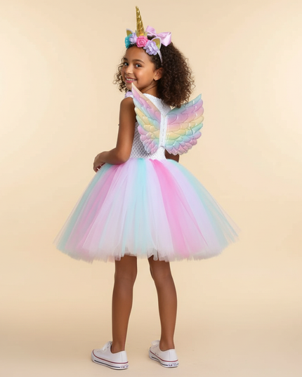 rainbow unicorn flower dress set - back