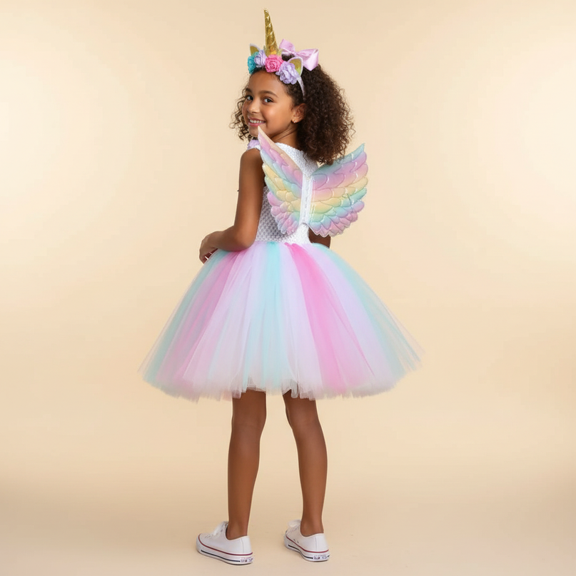 rainbow unicorn flower dress set - back