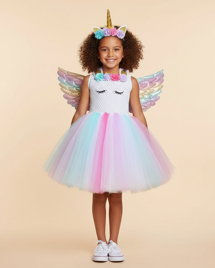 rainbow unicorn flower dress set - detail