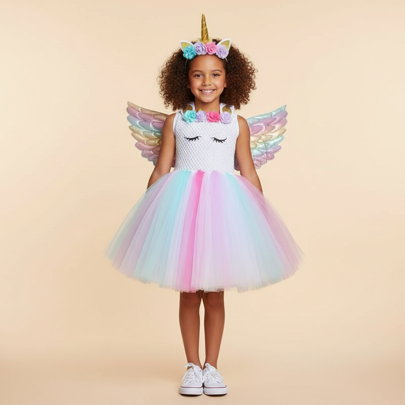 rainbow unicorn flower dress set - detail