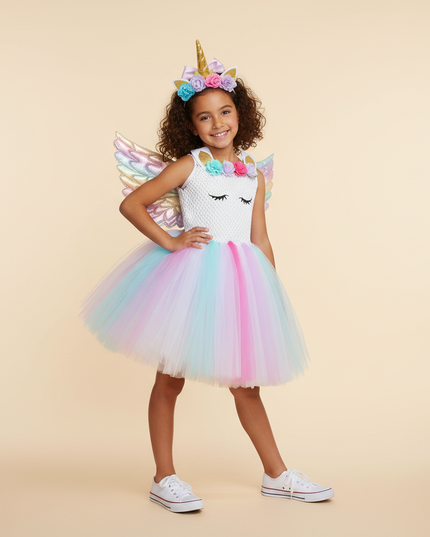 rainbow unicorn flower dress set - front