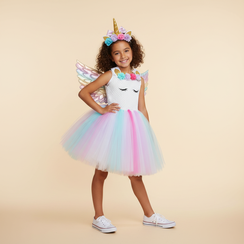 rainbow unicorn flower dress set - front