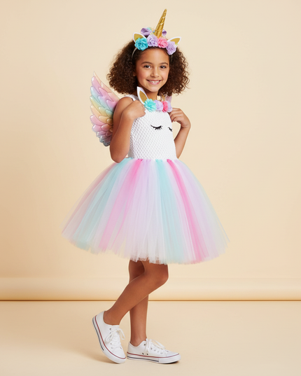 rainbow unicorn flower dress set - three-quarter