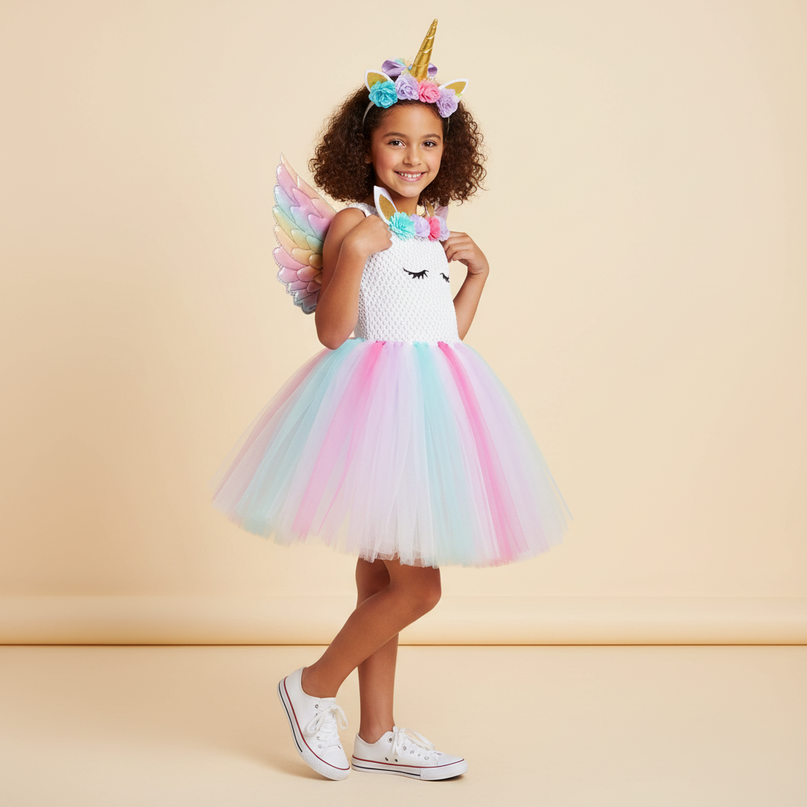 rainbow unicorn flower dress set - three-quarter