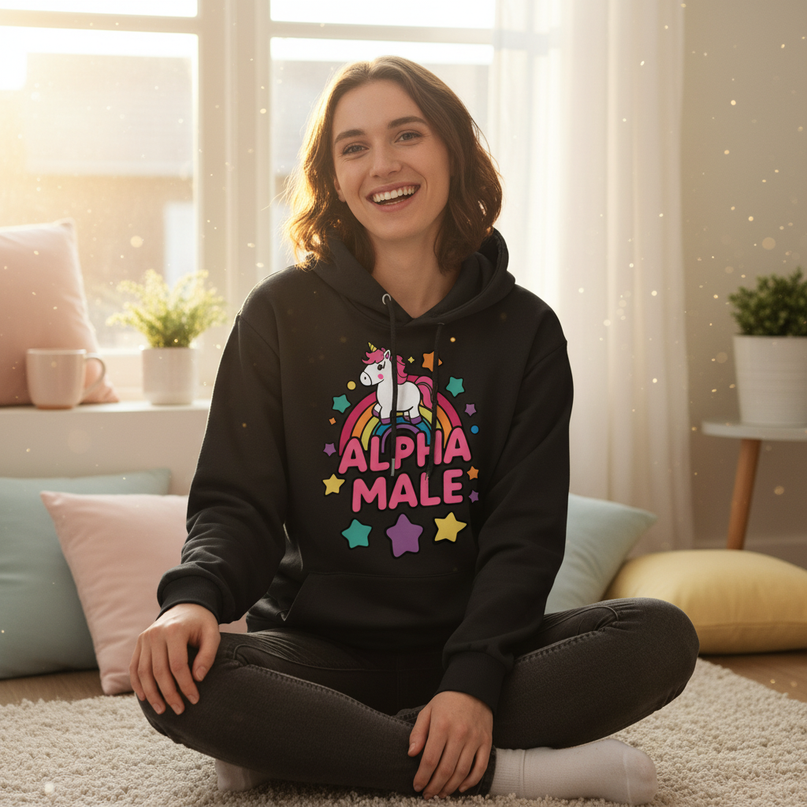 rainbow unicorn hoodie - in-use