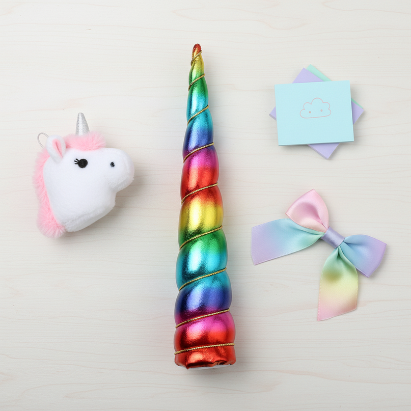 rainbow unicorn horn cosplay prop - flat-lay