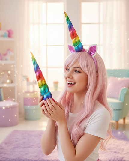 rainbow unicorn horn cosplay prop - in-use