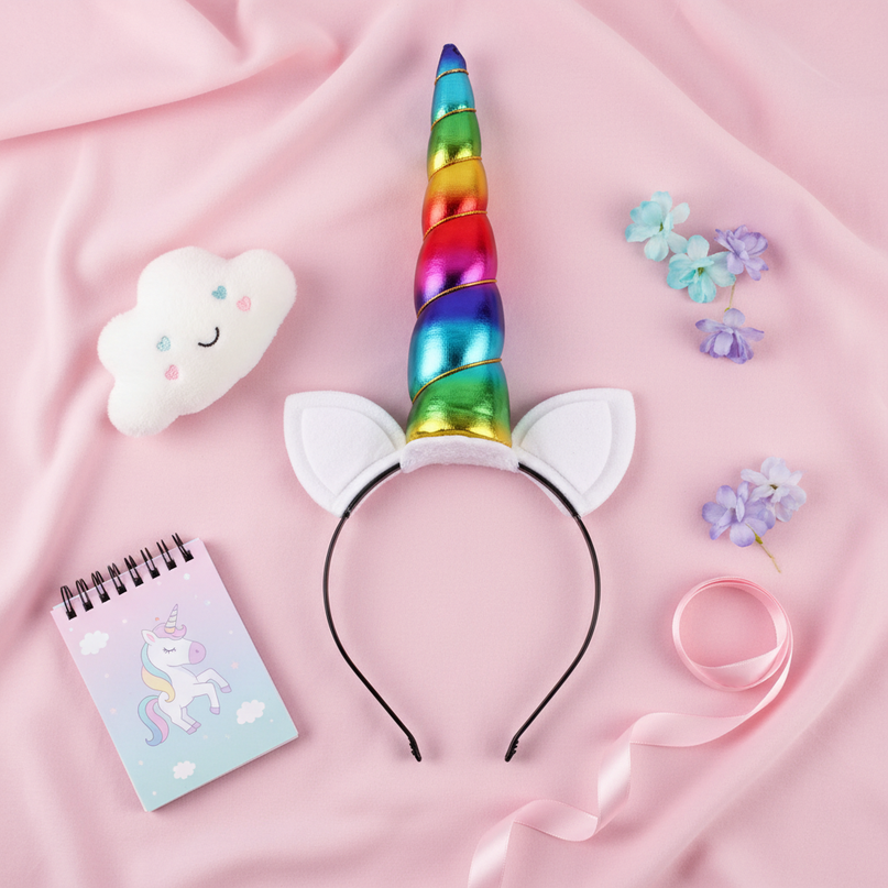 rainbow unicorn horn headband 1 - flat-lay