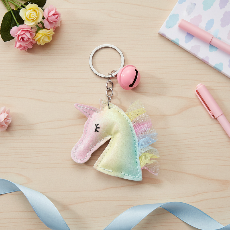 rainbow unicorn keychain - flat-lay