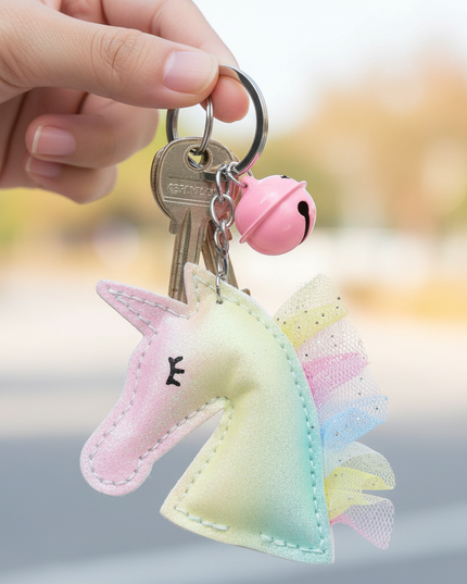 rainbow unicorn keychain - in-use