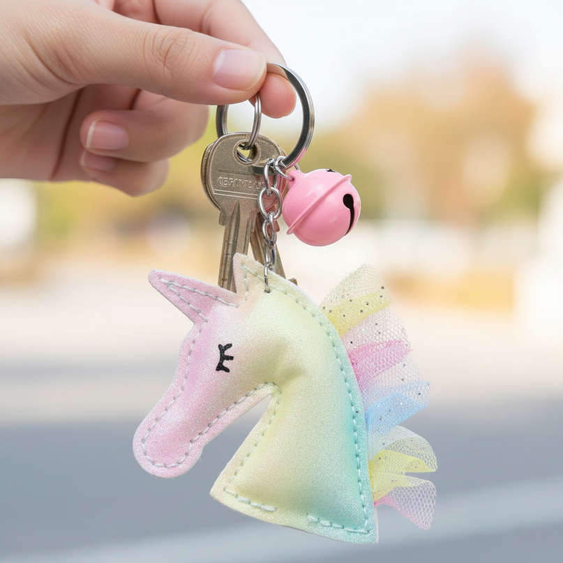 rainbow unicorn keychain - in-use