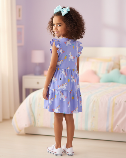 rainbow unicorn knit dress girls - back