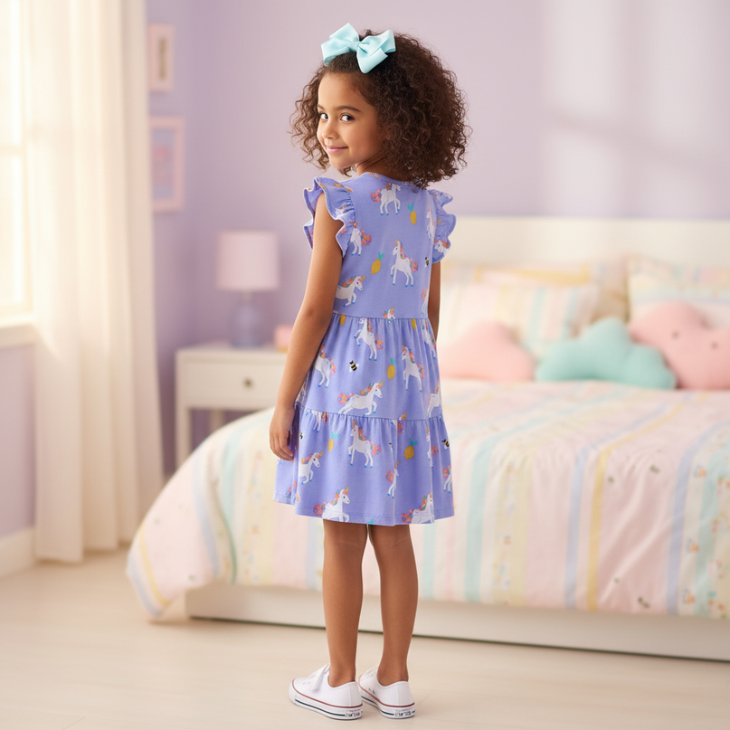 rainbow unicorn knit dress girls - back