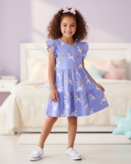 rainbow unicorn knit dress girls - front