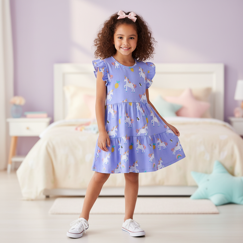 rainbow unicorn knit dress girls - front