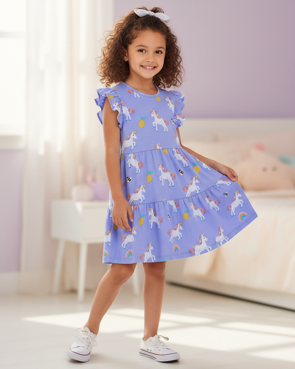 rainbow unicorn knit dress girls - three-quarter