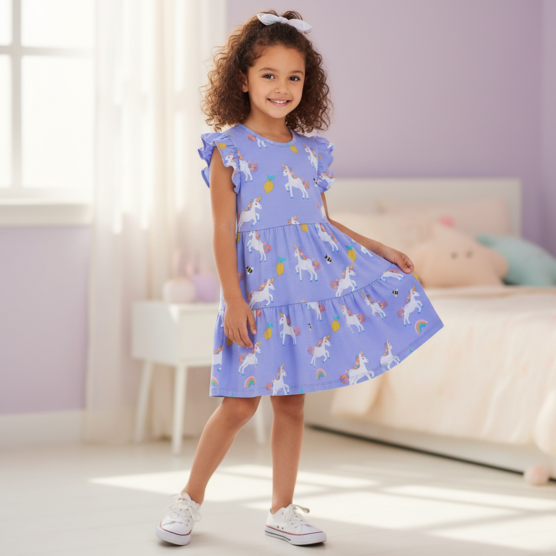 rainbow unicorn knit dress girls - three-quarter