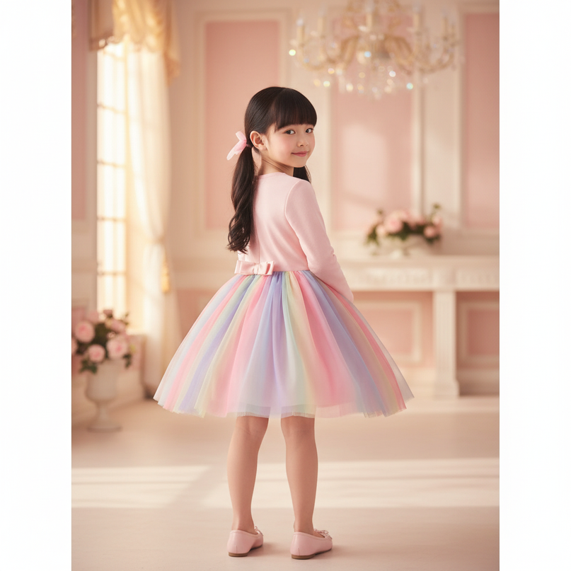 rainbow unicorn long sleeve dress - back