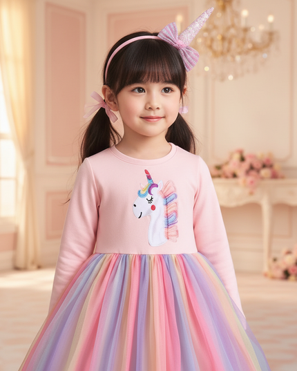 rainbow unicorn long sleeve dress - detail