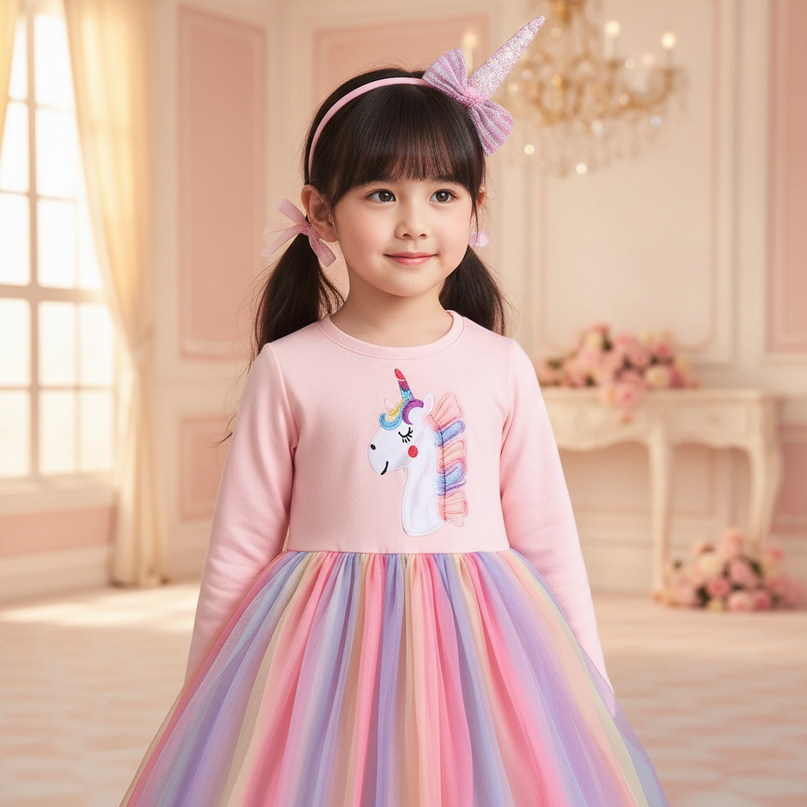 rainbow unicorn long sleeve dress - detail