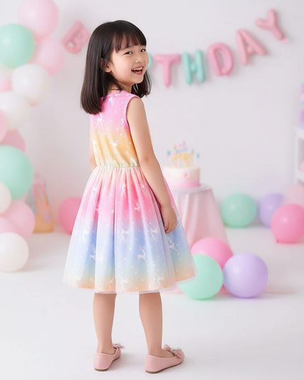rainbow unicorn mesh dress girls - back