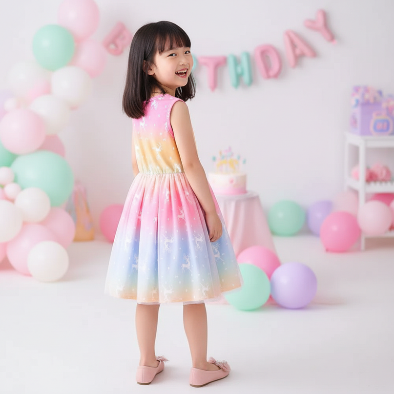 rainbow unicorn mesh dress girls - back