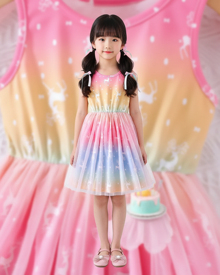 rainbow unicorn mesh dress girls - detail