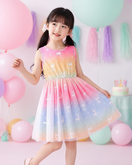 rainbow unicorn mesh dress girls - front