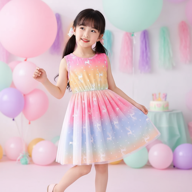 rainbow unicorn mesh dress girls - front
