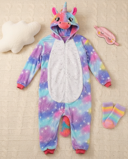 rainbow unicorn onesie adult - flat-lay