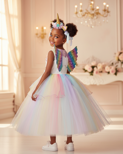 rainbow unicorn party dress - back