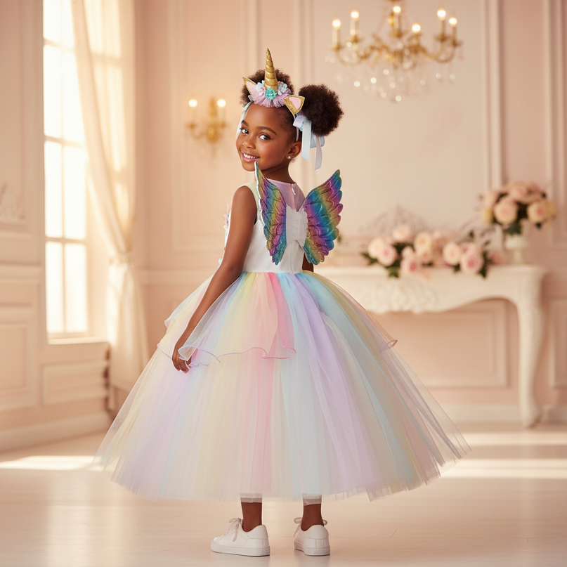 rainbow unicorn party dress - back