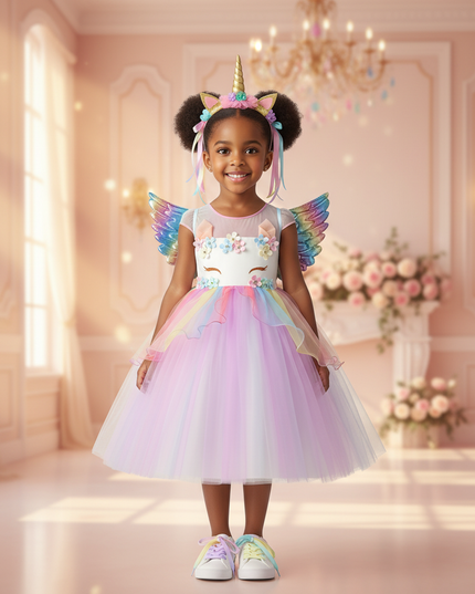 rainbow unicorn party dress - detail