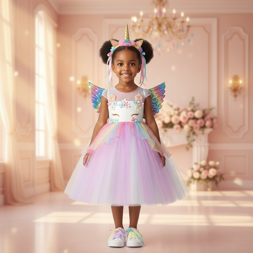 rainbow unicorn party dress - detail