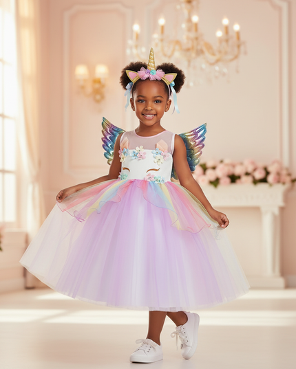 rainbow unicorn party dress - front