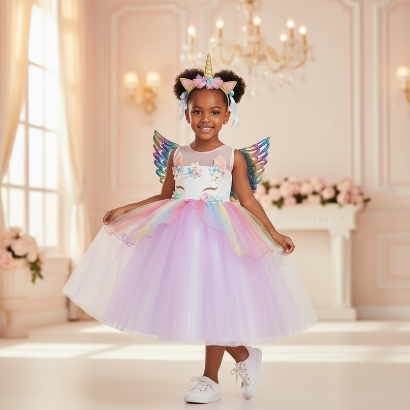 rainbow unicorn party dress - front